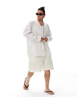 Embossed Vintage V-Neck Oversized Shirt