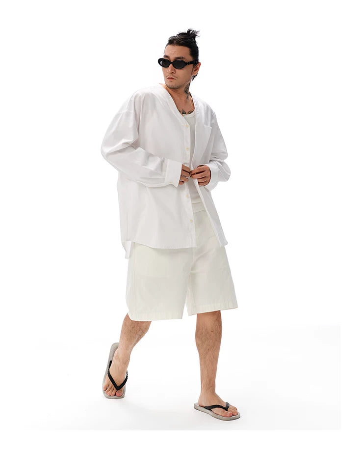 Embossed Vintage V-Neck Oversized Shirt