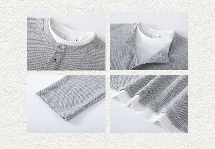 Men’s Waffle Henley Twofer Long-Sleeved Tees