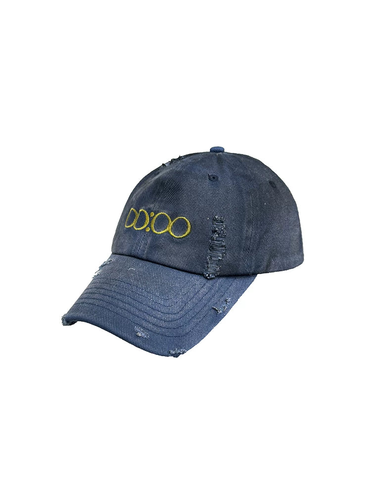 Gas Blue Long Brim Distressed Caps
