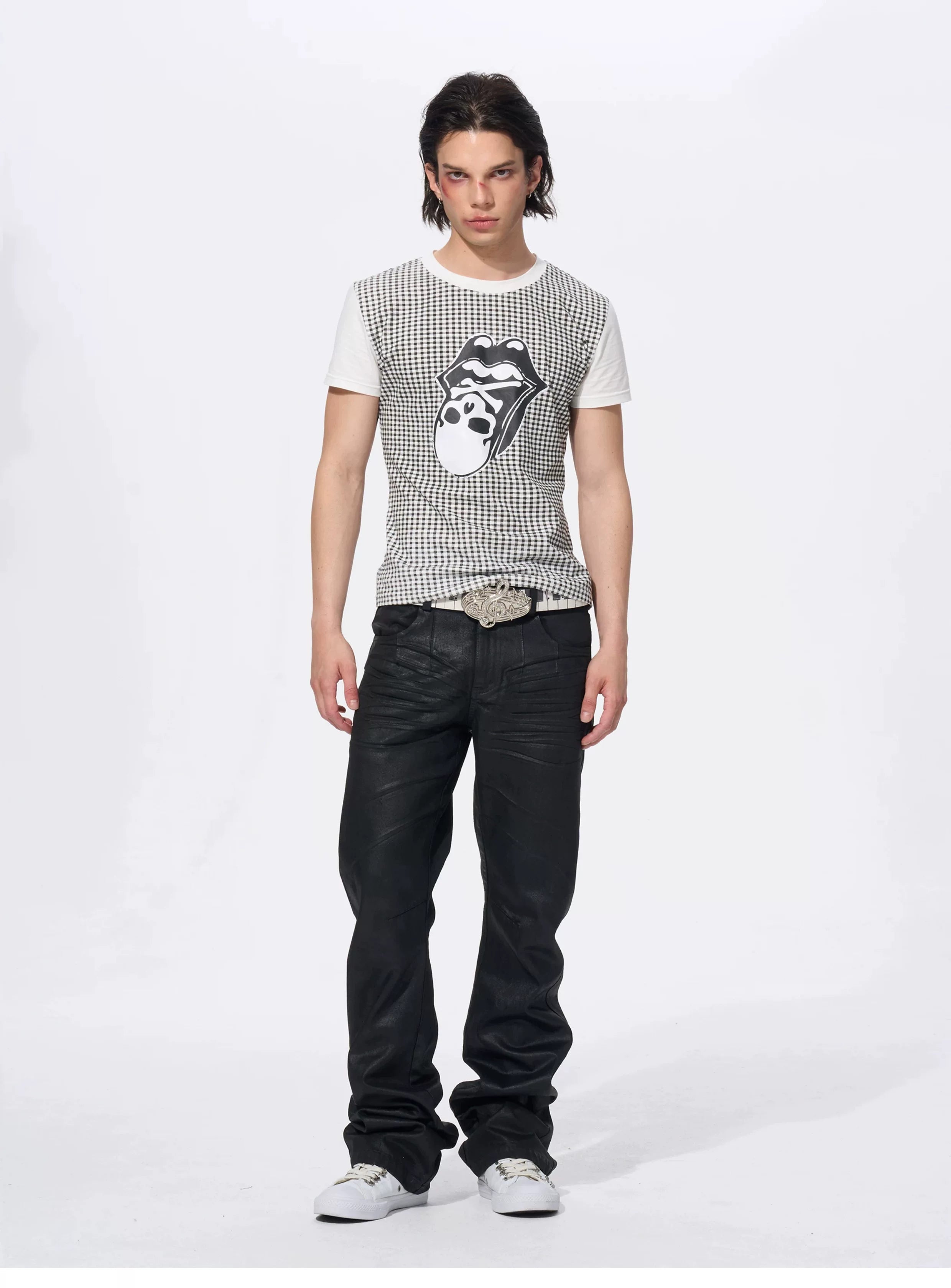 Men's Skull Print Plaid Tees