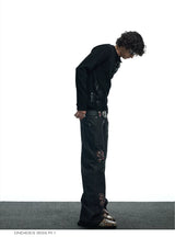 Streetwear Gothic Camo Leather Straight Jeans