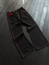 Men's Embroidered Flared Raw Denim Jeans