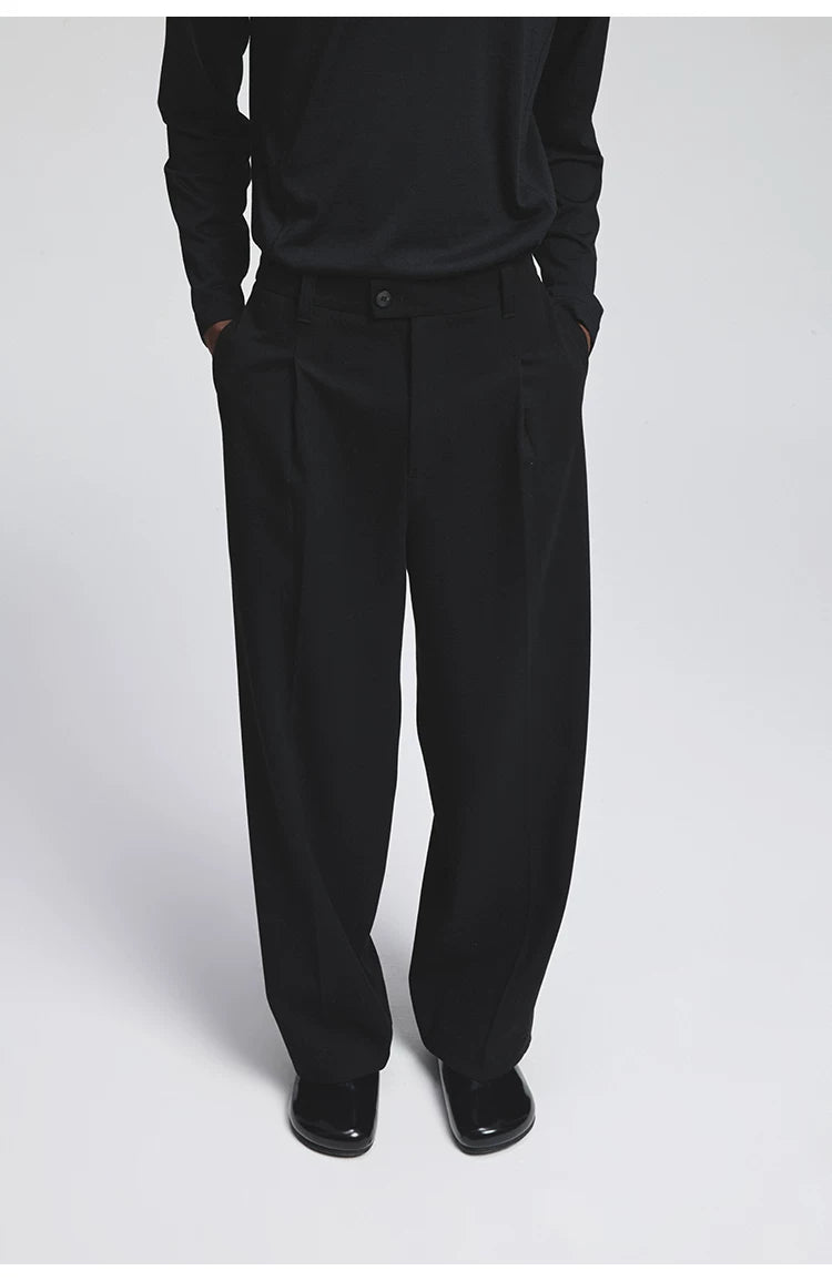 Pleated Elastic Waist Brushed Twill Slacks