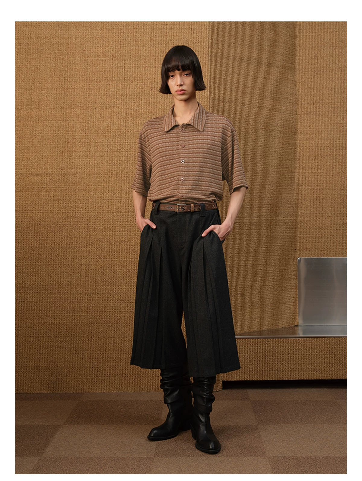 Loose Striped Knit Short-Sleeve Shirts