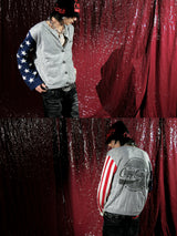 Gray Wool Blend Star Stripe Cardigan