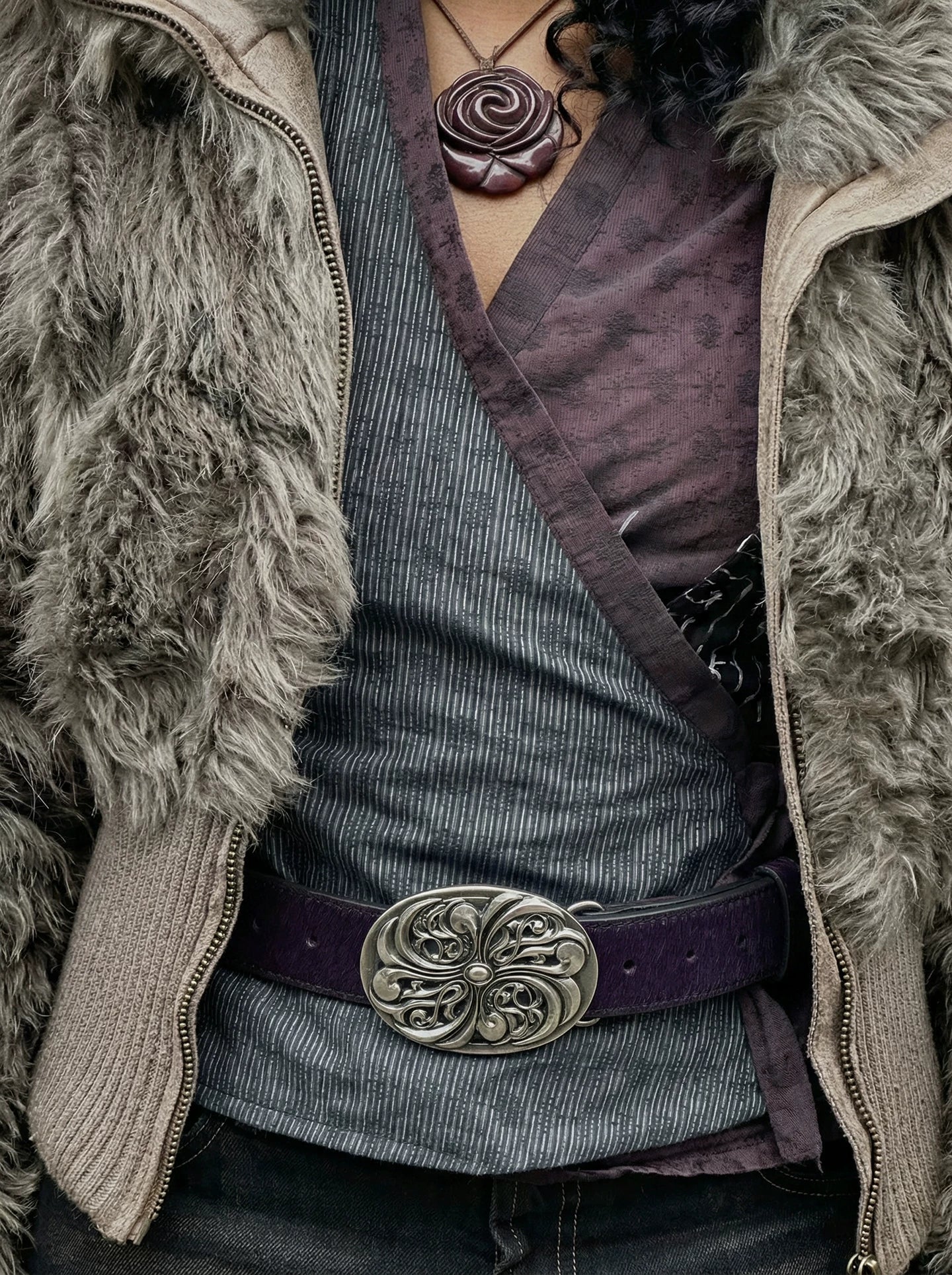 Vintage Purple Horsehair Leather Belt
