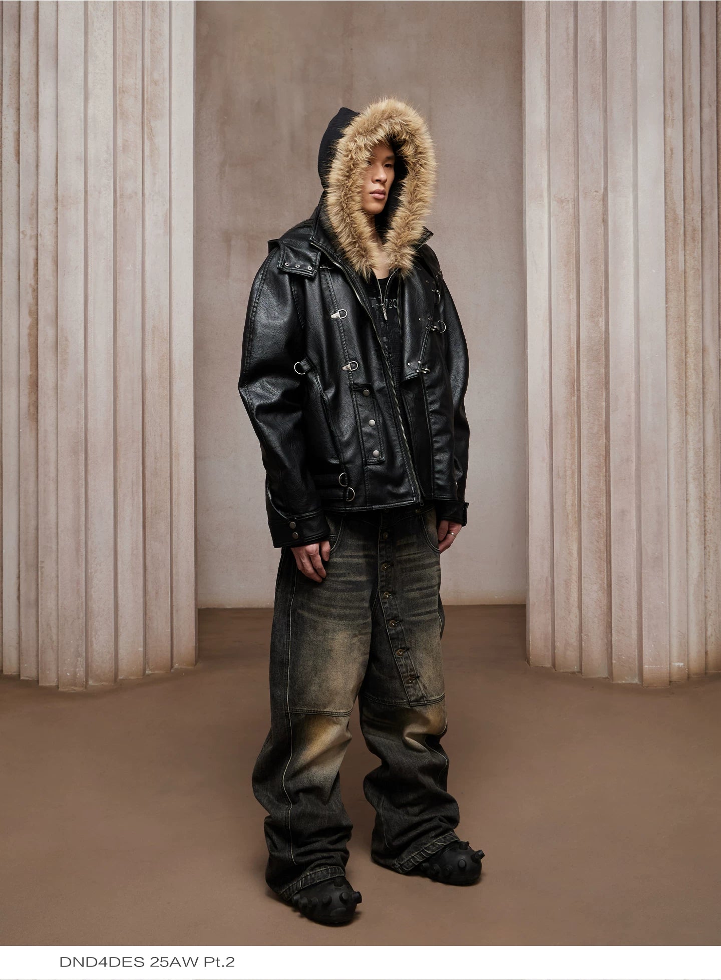 American Fur-lined Hooded Leather Biker Jacket