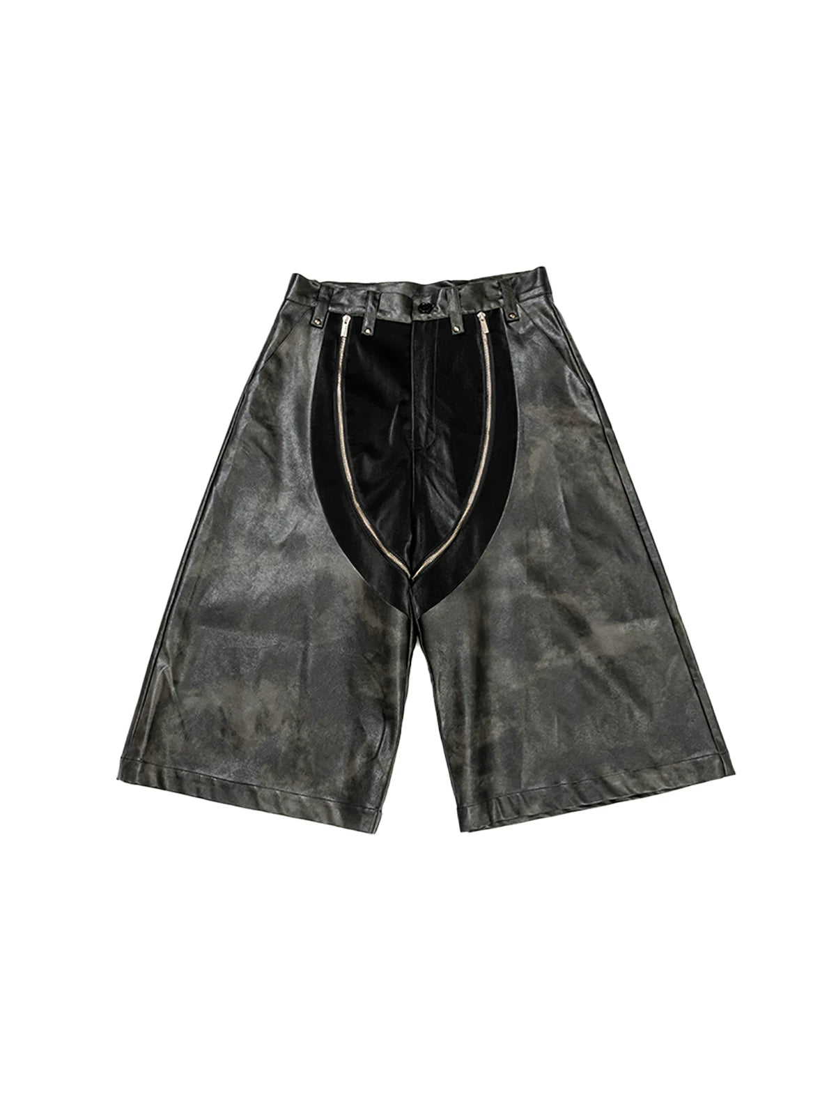 Punk Loose Leather Zippered Cropped Pants