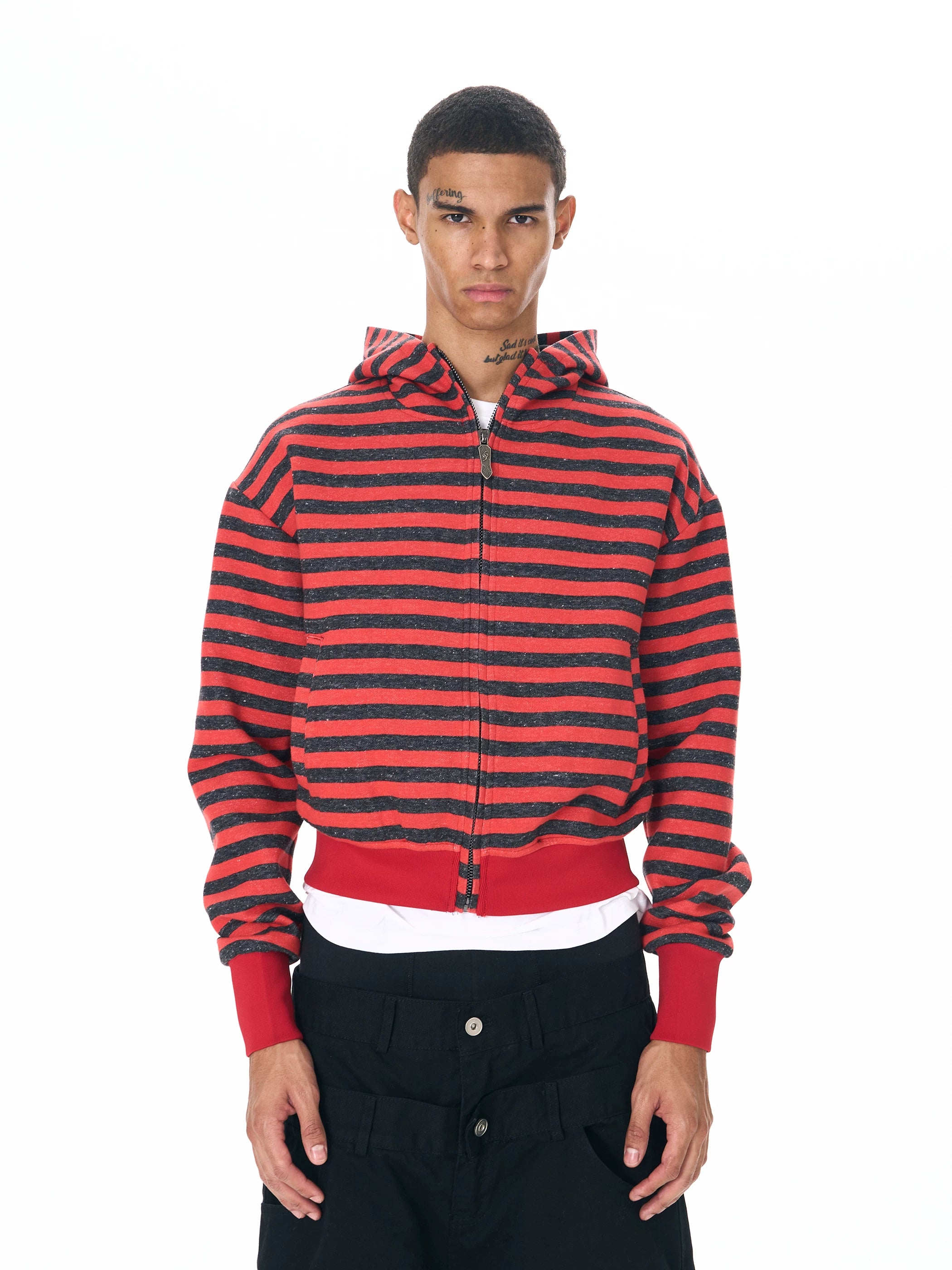 Men's Crop Motor Embroidered Striped Hoodie