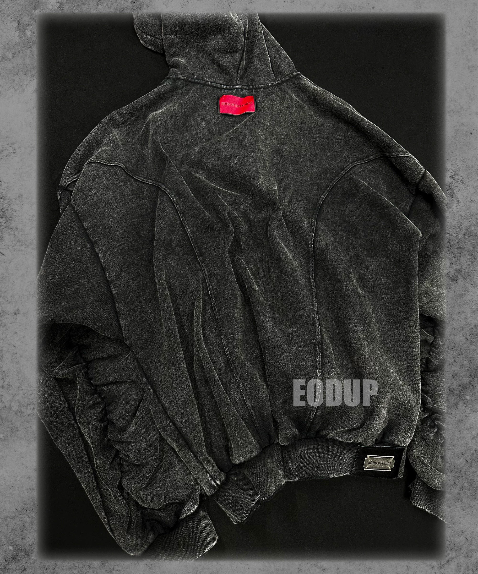 Black Loose Patchwork Zip Hoodie