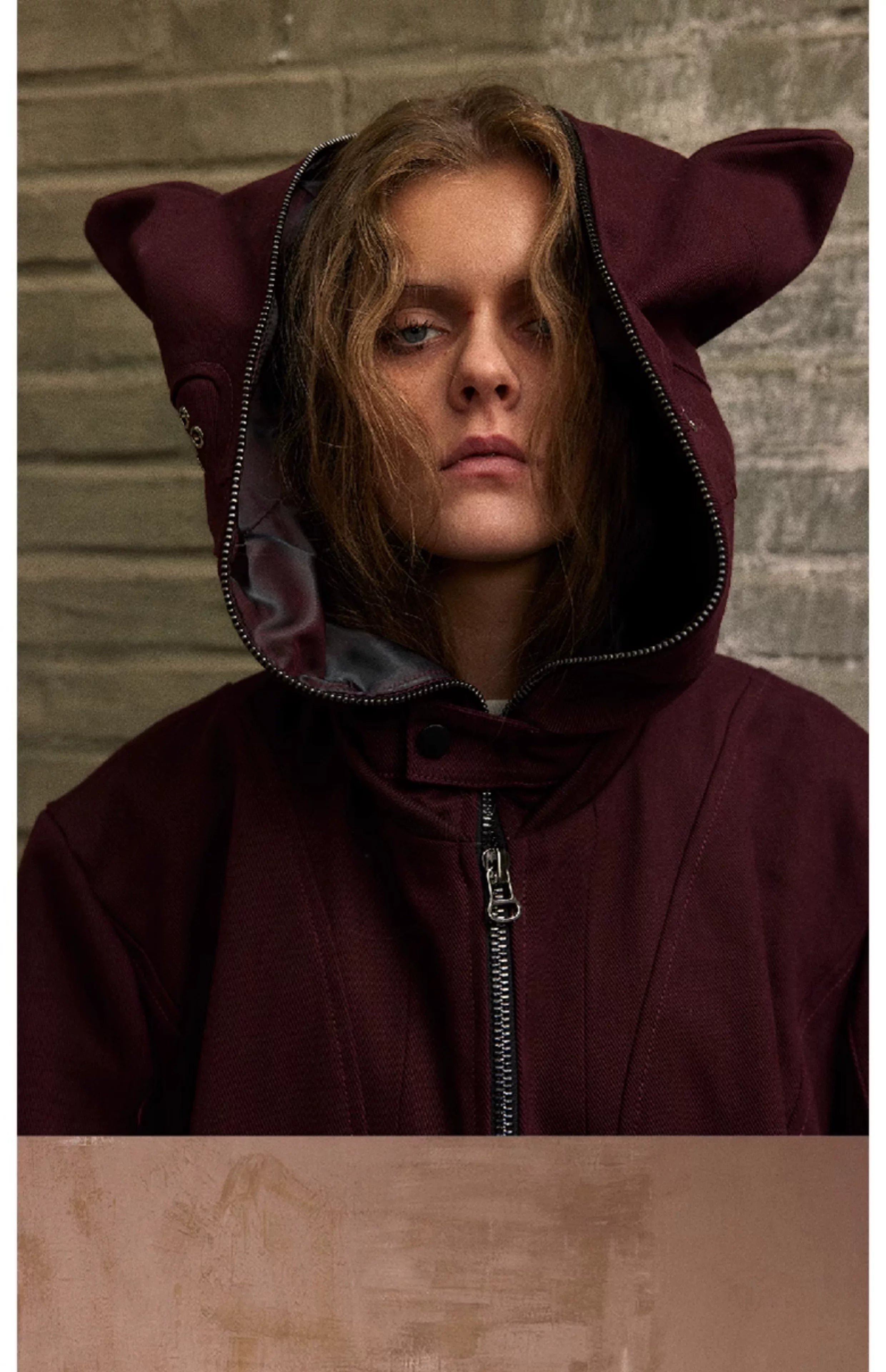 Cat Ear Zip Hooded Work Jacket
