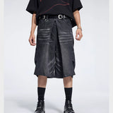 Special Waistband Tailored Washed Denim Shorts
