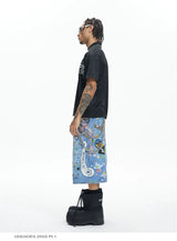 American Street Cartoon Printed Denim Shorts