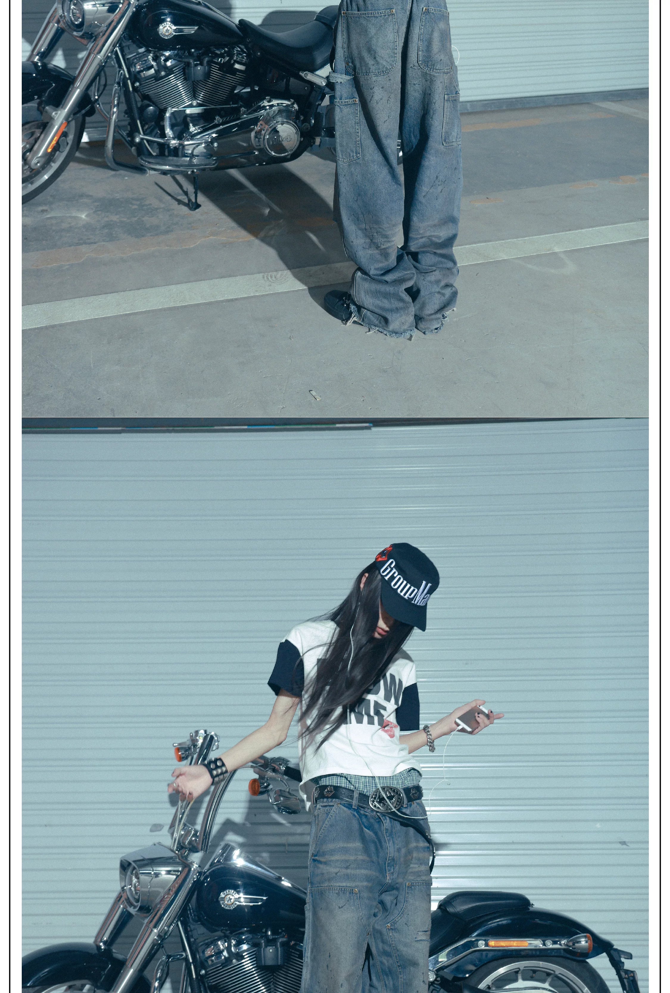 Blue Splattered Distressed Knee Logger Jeans