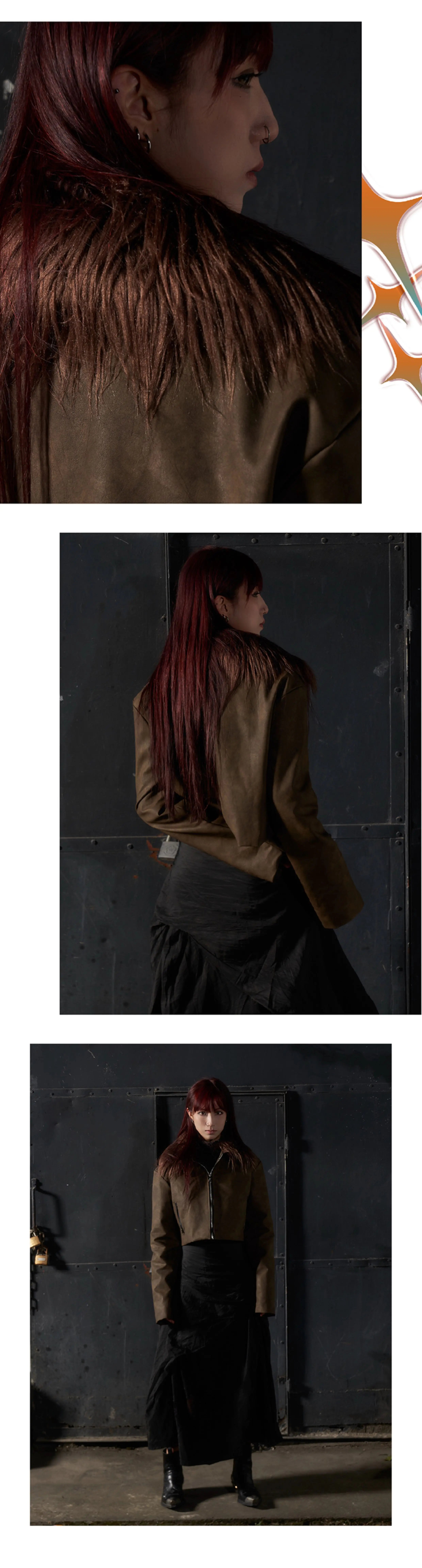 Y2K Fur Collar Cropped Leather Jacket