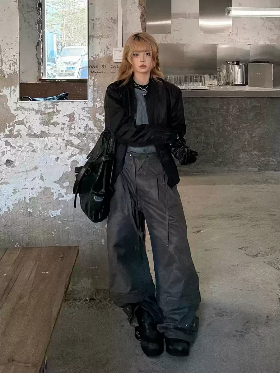 Coated Reverse Waist Cargo Pants