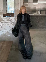 Coated Reverse Waist Cargo Pants