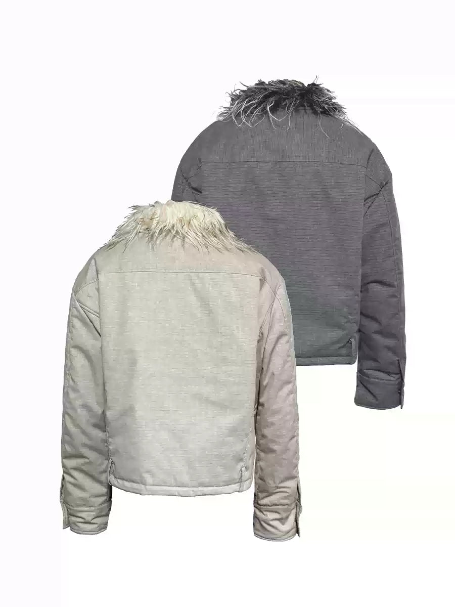 Fitted Two-tone Grid Fur Collar Jacket