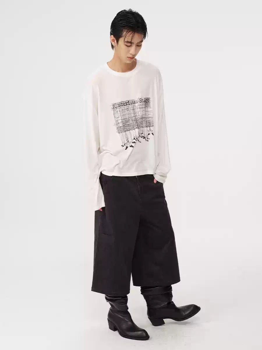 Side Pocket Striped Corduroy Capri Pants