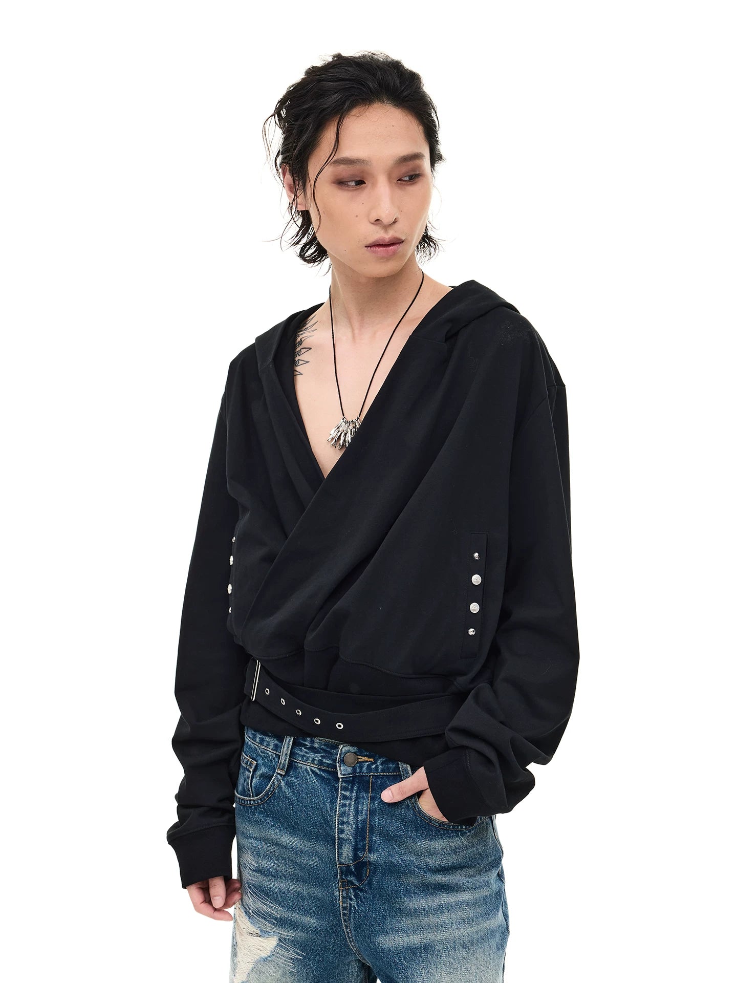Detachable Strap Deep V Hoodie