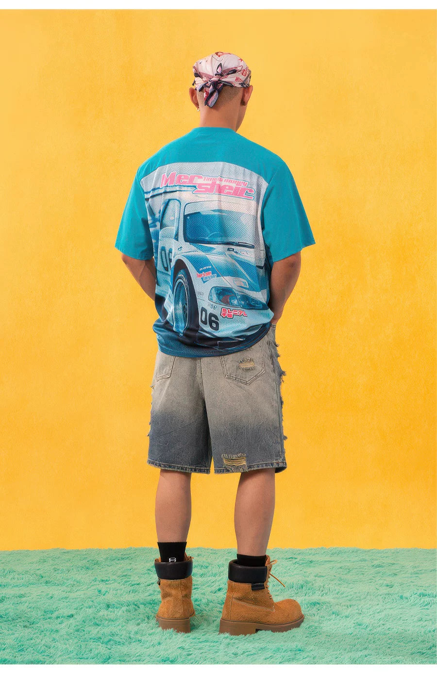 Men's Blue Black Racing Print Tee