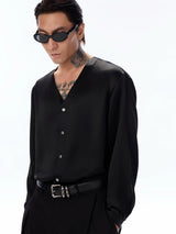 Satin V-Neck Acetate Long-Sleeve Shirt