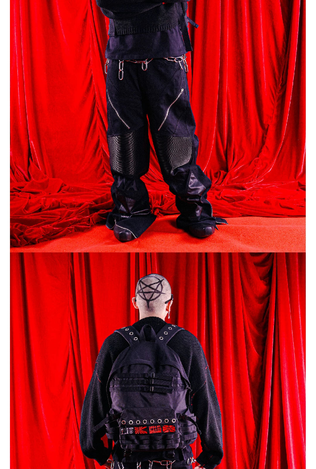 Loose Black Zippered Leather Biker Pants