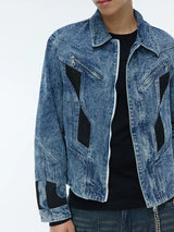 Vintage Washed Two-Tone Mesh Denim Jacket