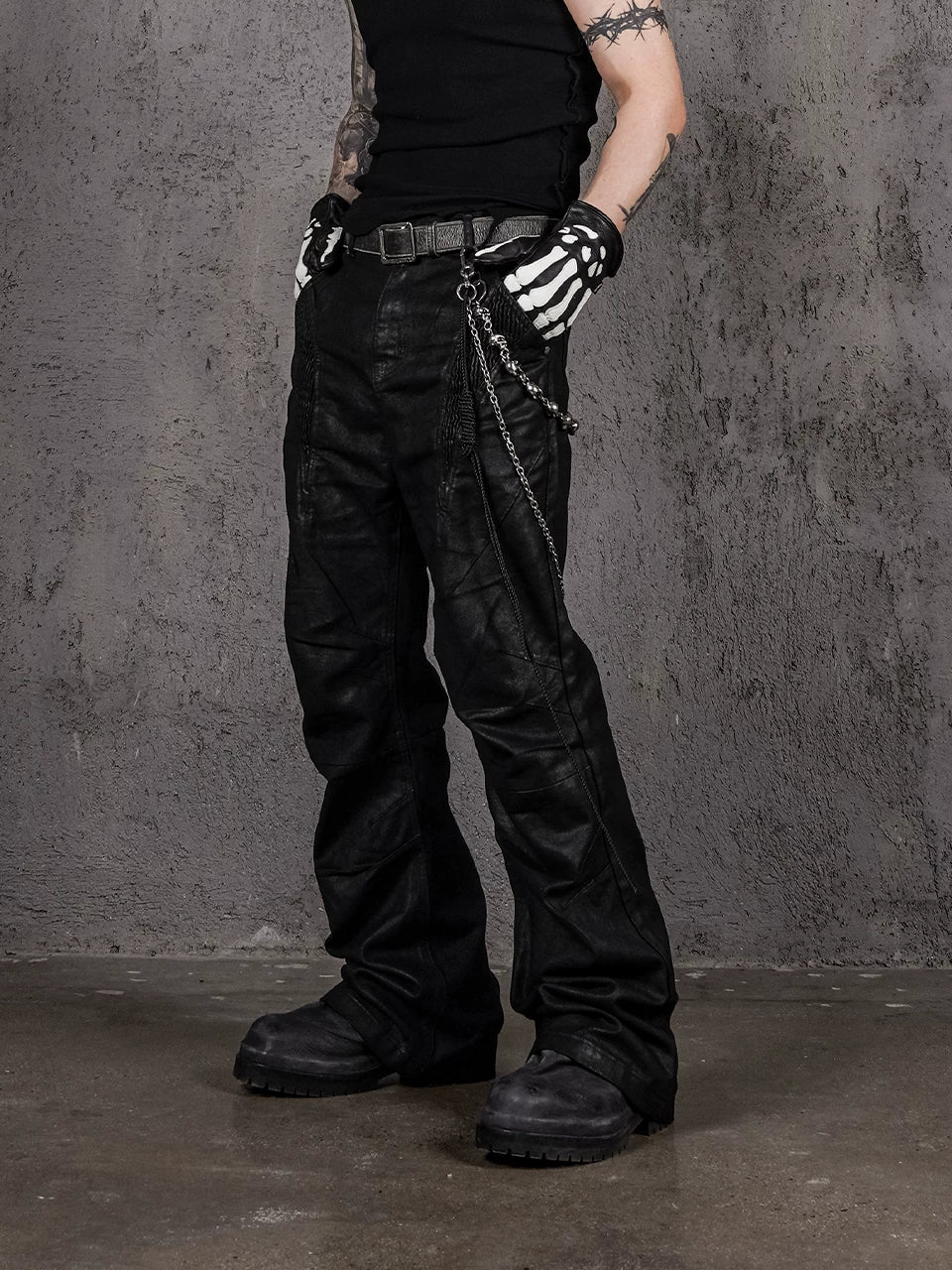 Nightfang Black Waxed Flared Jeans