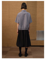 Black Pleated Leaf Jacquard Cropped Skort