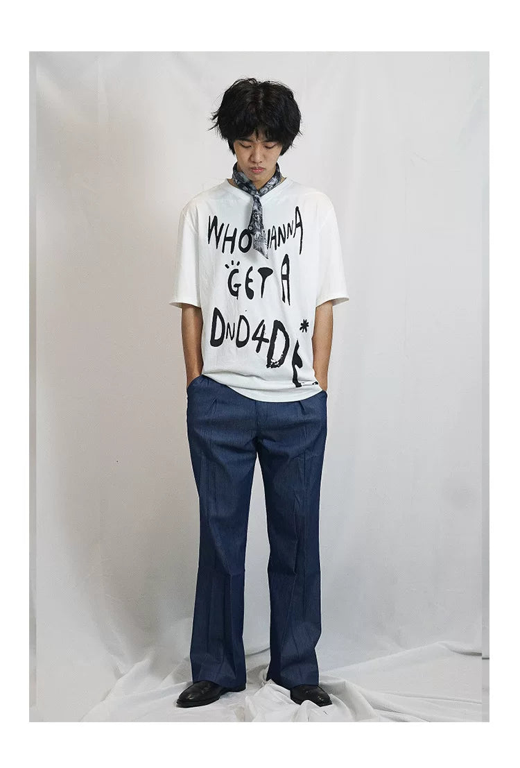 Unisex White Printed Modal V-Neck Tees