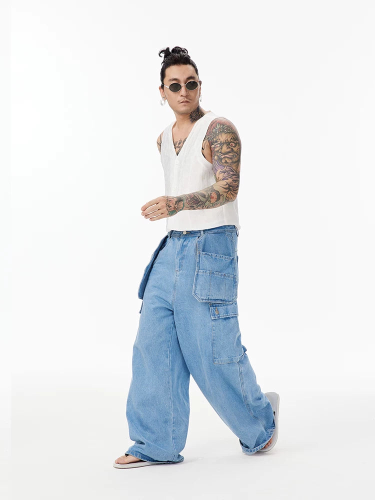 White Cropped V-neck Tencel Vest Unisex