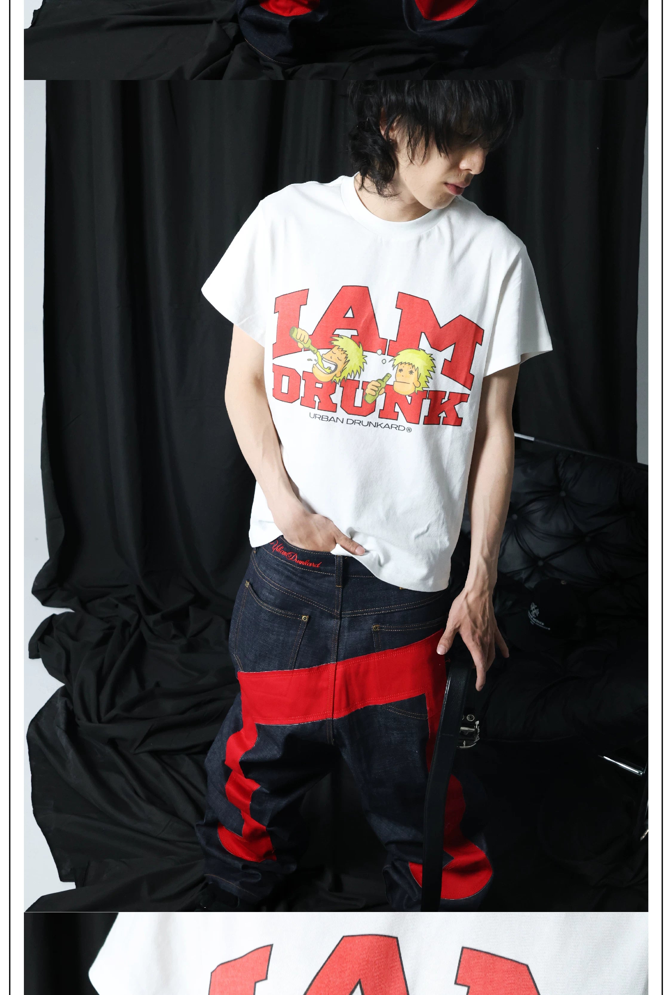 White Drunk Print Short Sleeve Tee