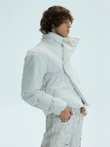 Two-Tone Single-Button Split Turtleneck Down Coat
