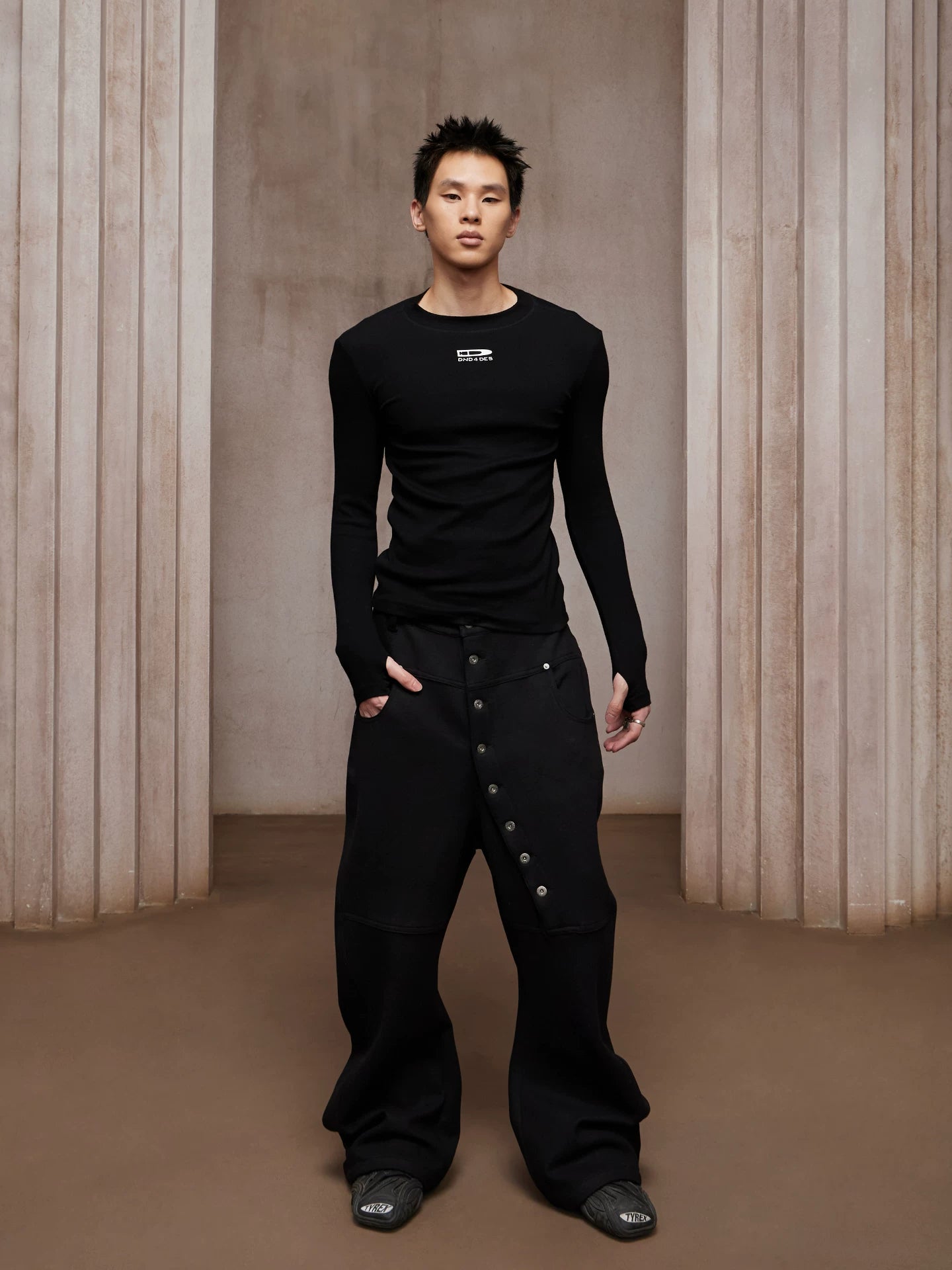 Vintage Baggy Curved Button Wool Sweatpants