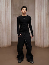 Vintage Baggy Curved Button Wool Sweatpants