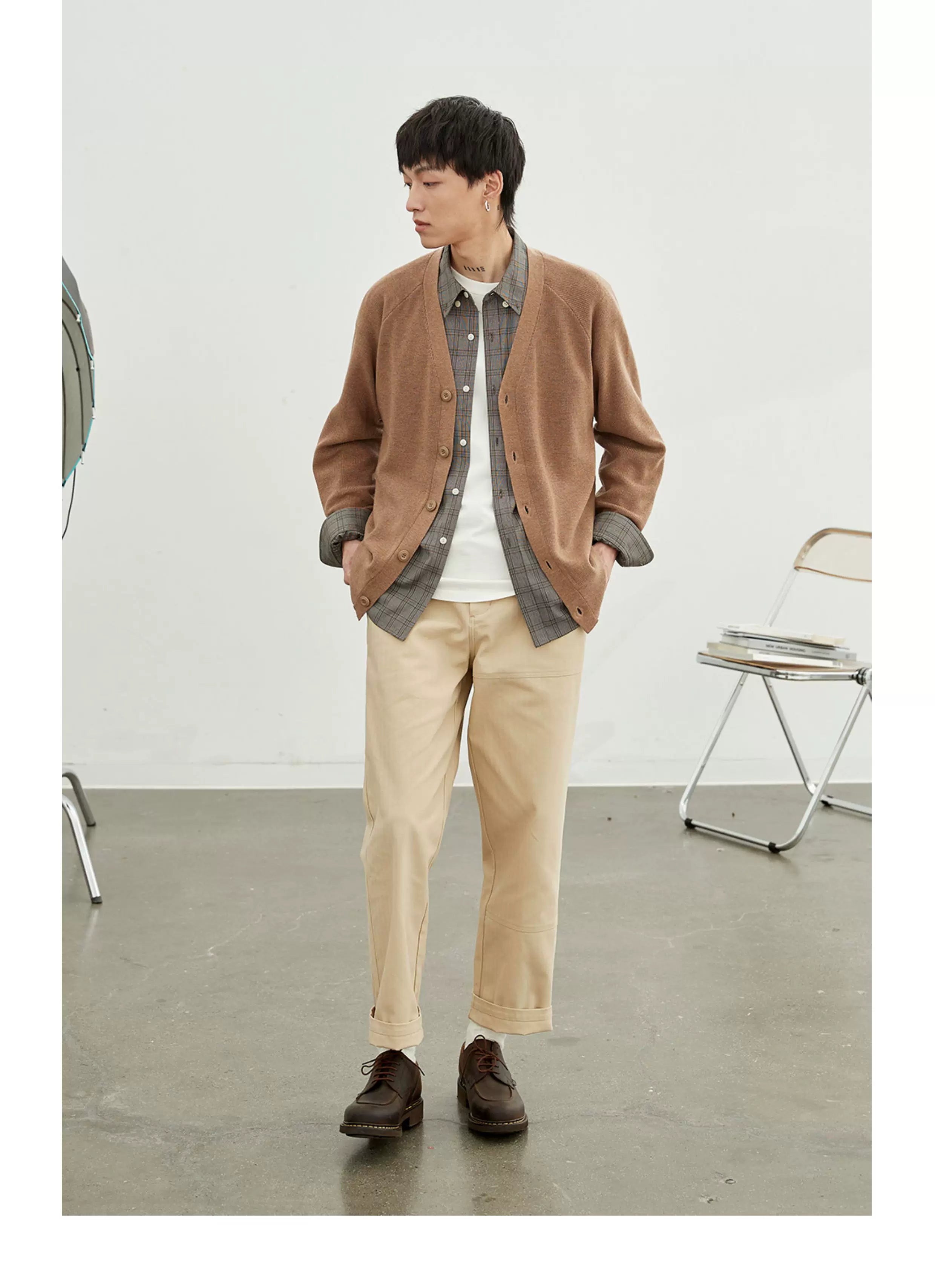 Vintage Herringbone Elastic Waist Cargo Pants
