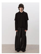 Black Boxy Fit Fake Two-Piece Polo