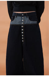 Men's Blue Patchwork Button Cargo Jeans