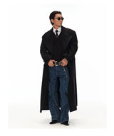 Men's Long Black Double-breasted Wool Coat