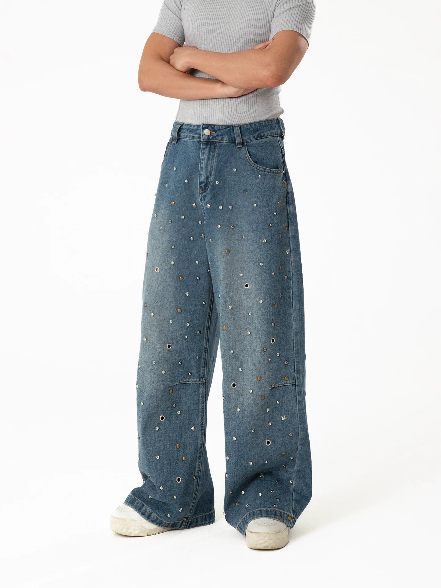 Men's Rhinestone Wide Leg Jeans