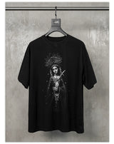 Washed Black Printed Cotton Loose T-Shirt