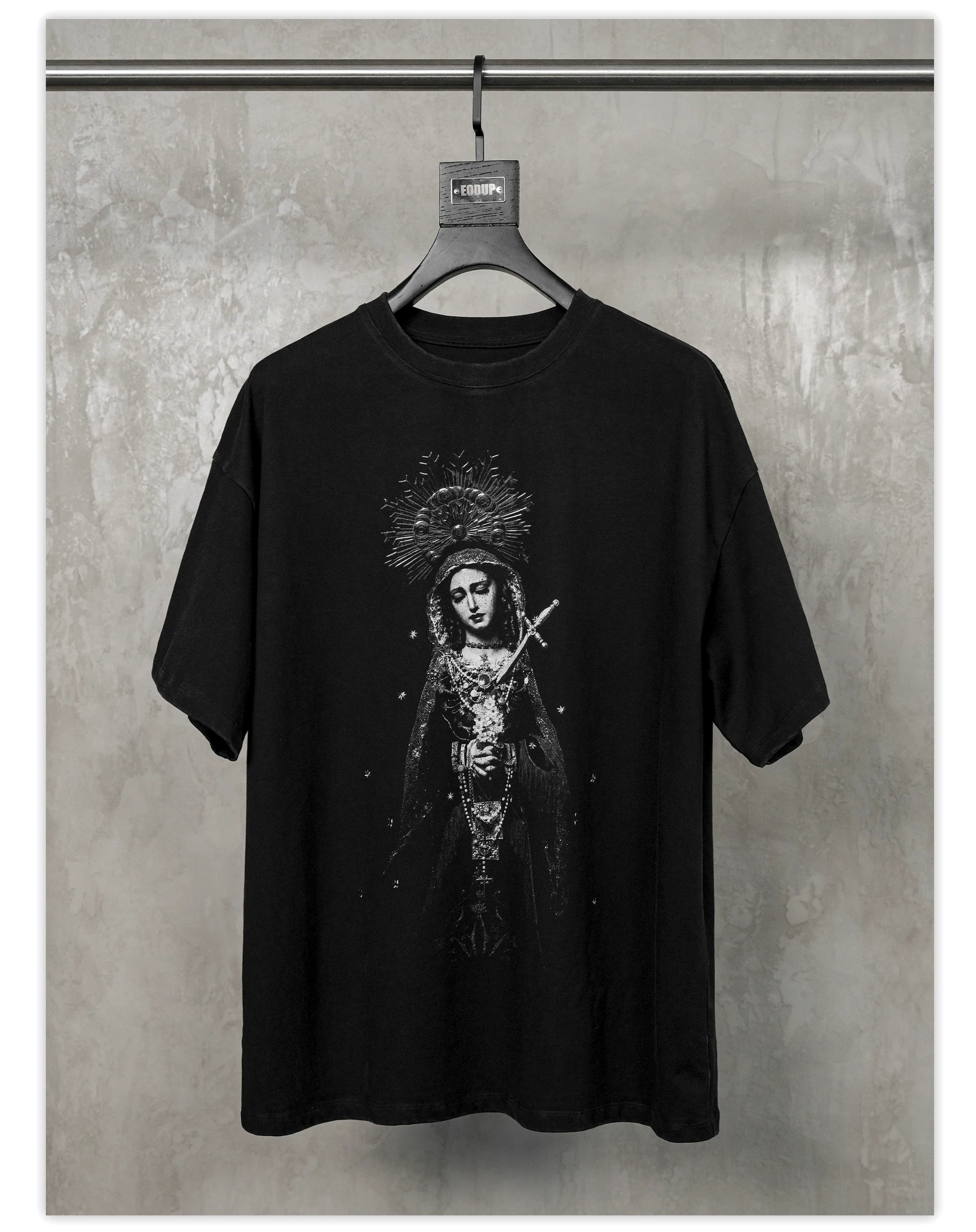 Washed Black Printed Cotton Loose T-Shirt