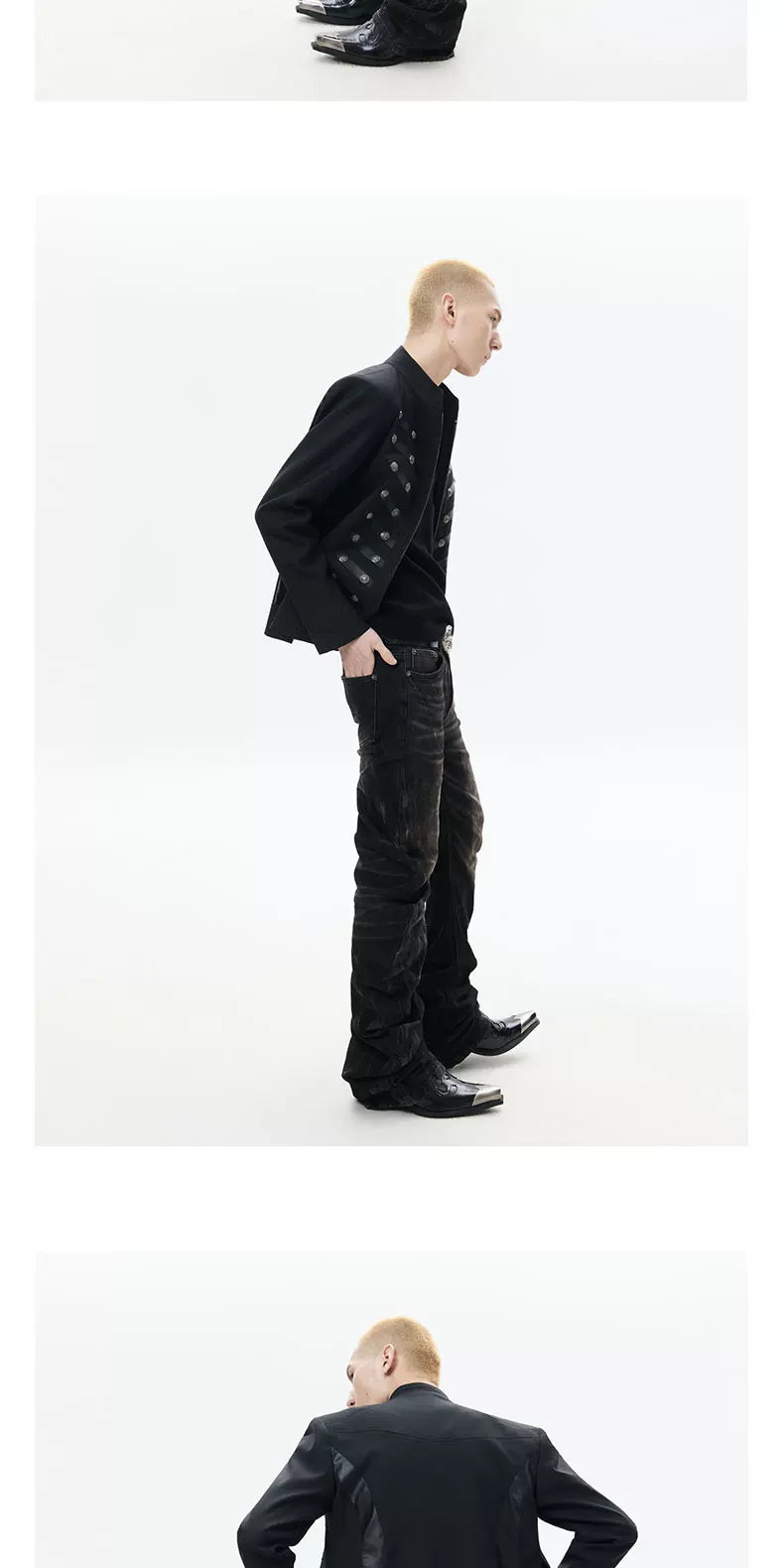 Black Napoleon Style Casual Double-breasted Jacket