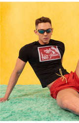 Black Vintage Portrait Print Slim Tees