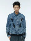 Vintage Washed Two-Tone Mesh Denim Jacket