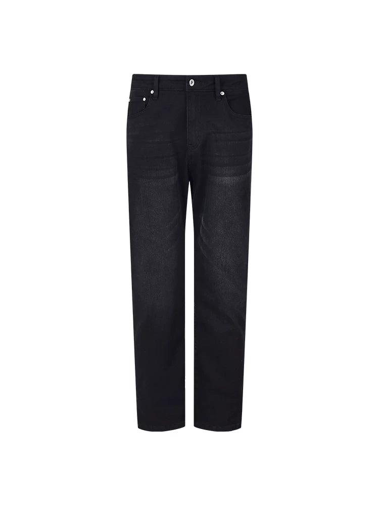 Men's Washed Black Loose Straight Jeans