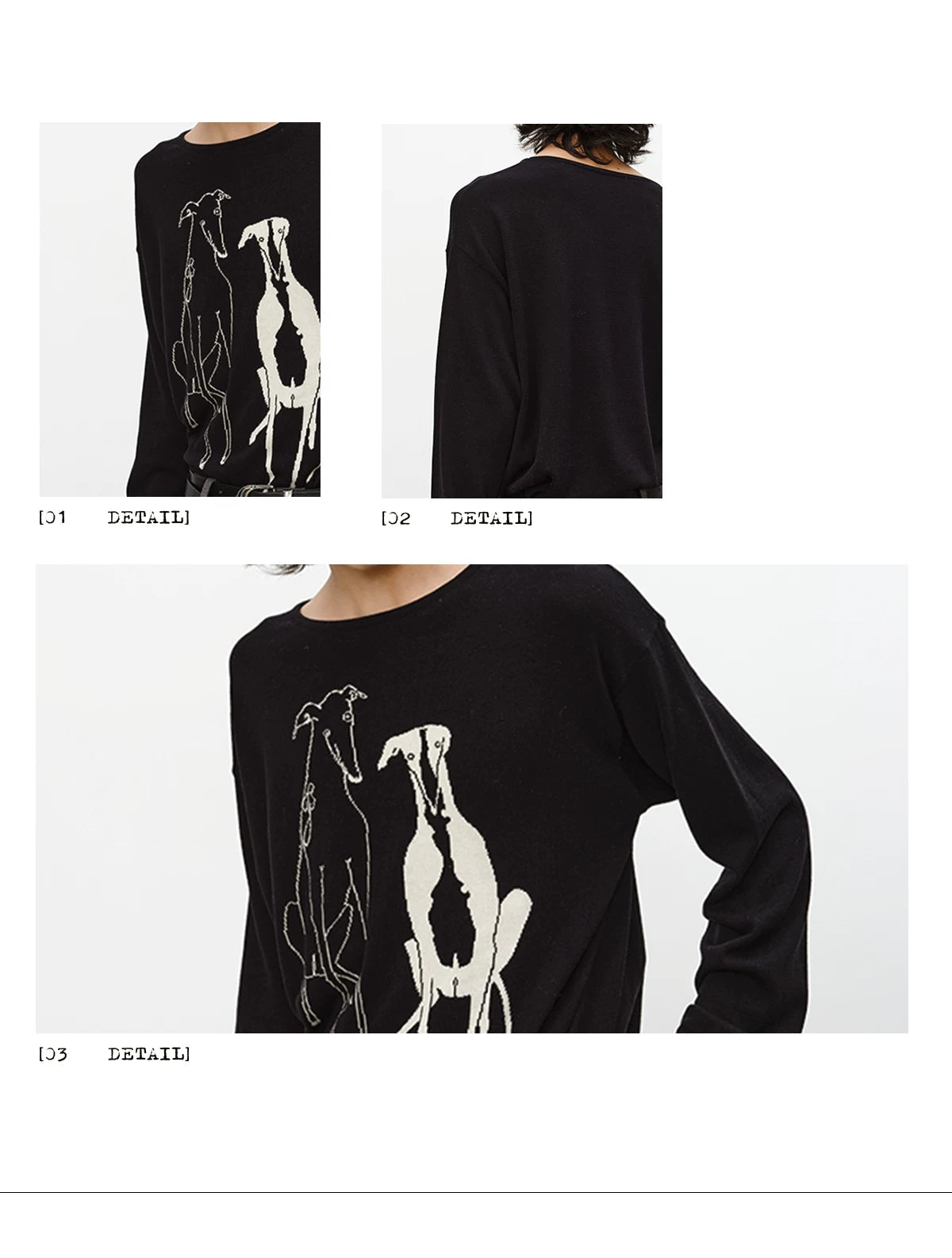 Drop Shoulder Dog Jacquard Cotton Sweater