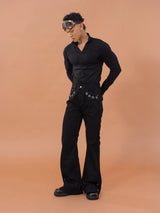 Men's Black Metal Ring Flare Jeans